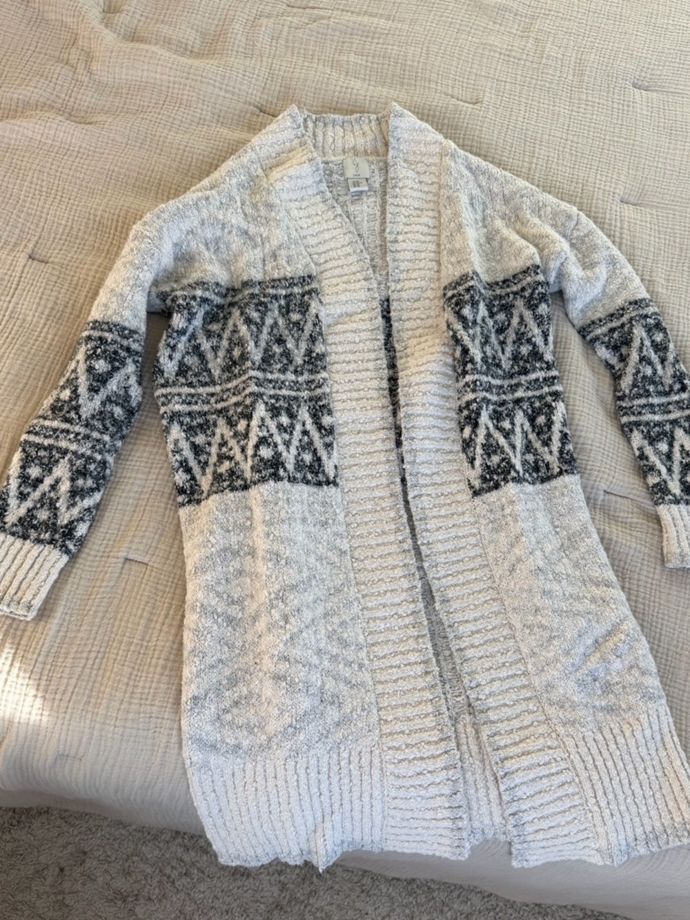 Joie Cream and Grey Bouclé Open-Front long sweater